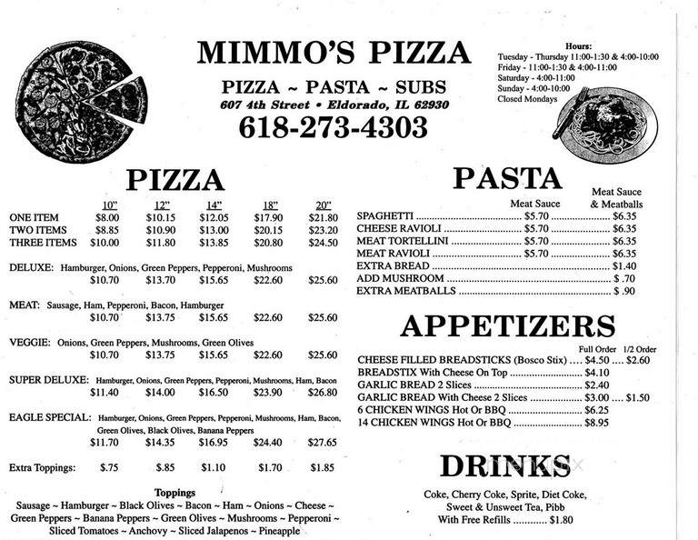 Mimmo's Pizza - Eldorado, IL menu_pic