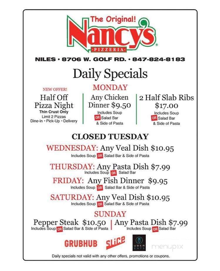 Nancy's Pizzeria - Westmont, IL menu_pic