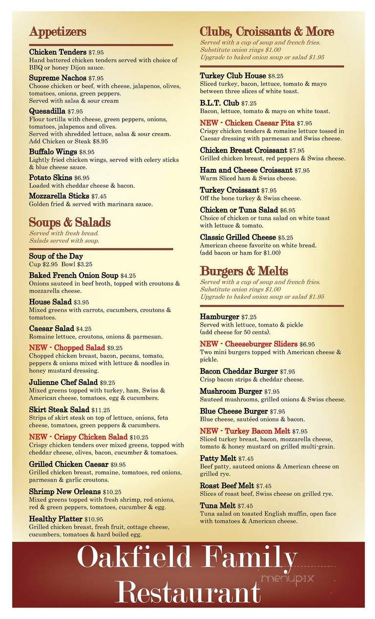 Oakfield Family Restaurant - Winfield, IL menu_pic