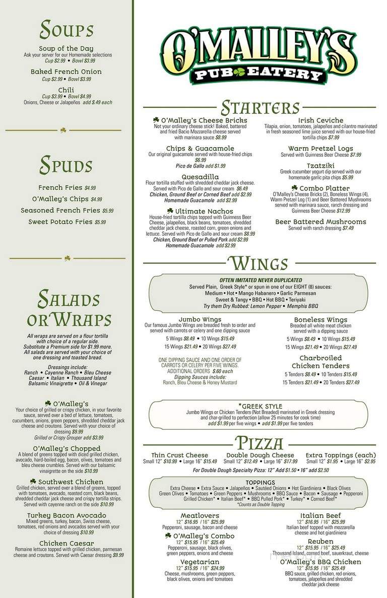 O'Malley's Pub & Eatery - Aurora, IL menu_pic