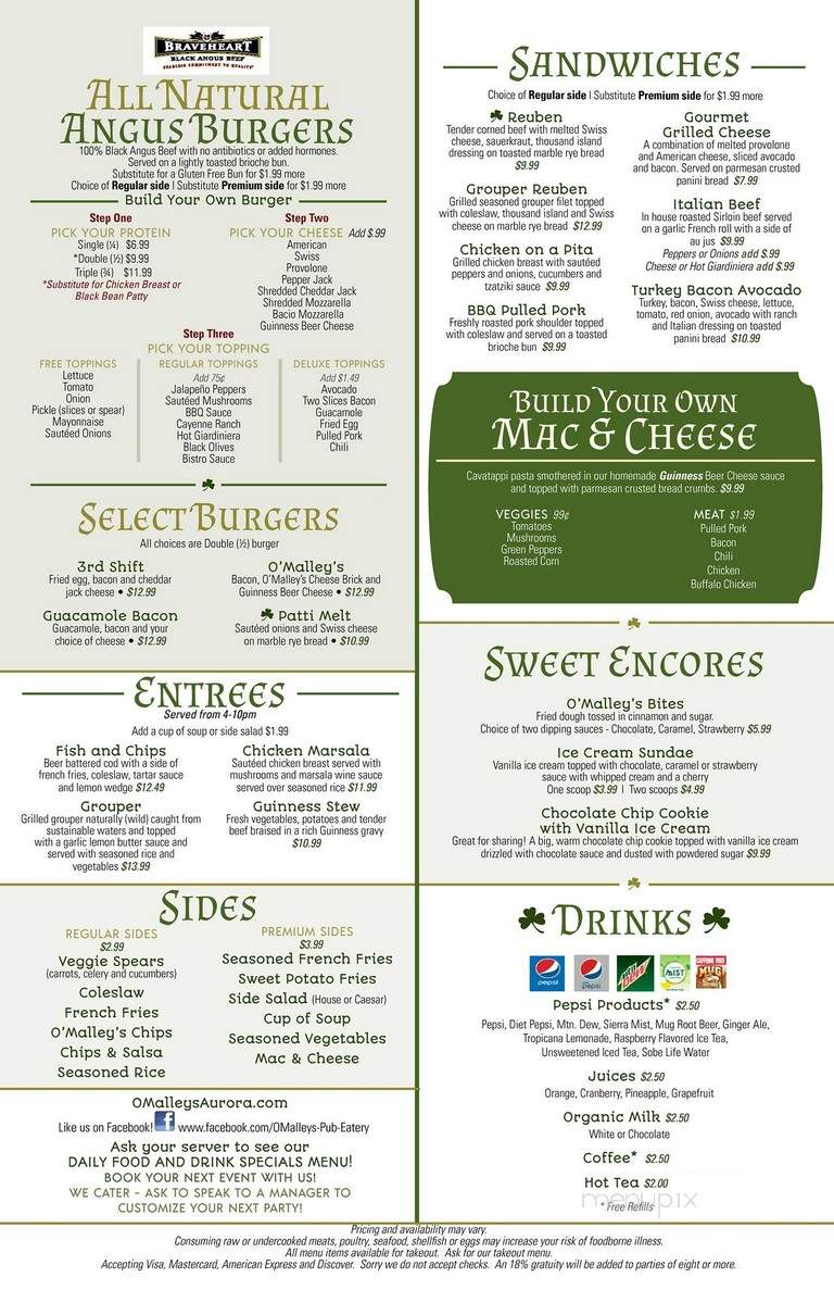 O'Malley's Pub & Eatery - Aurora, IL menu_pic