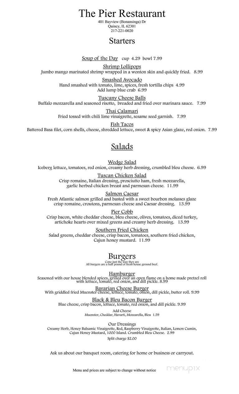 Pier Restaurant - Quincy, IL menu_pic
