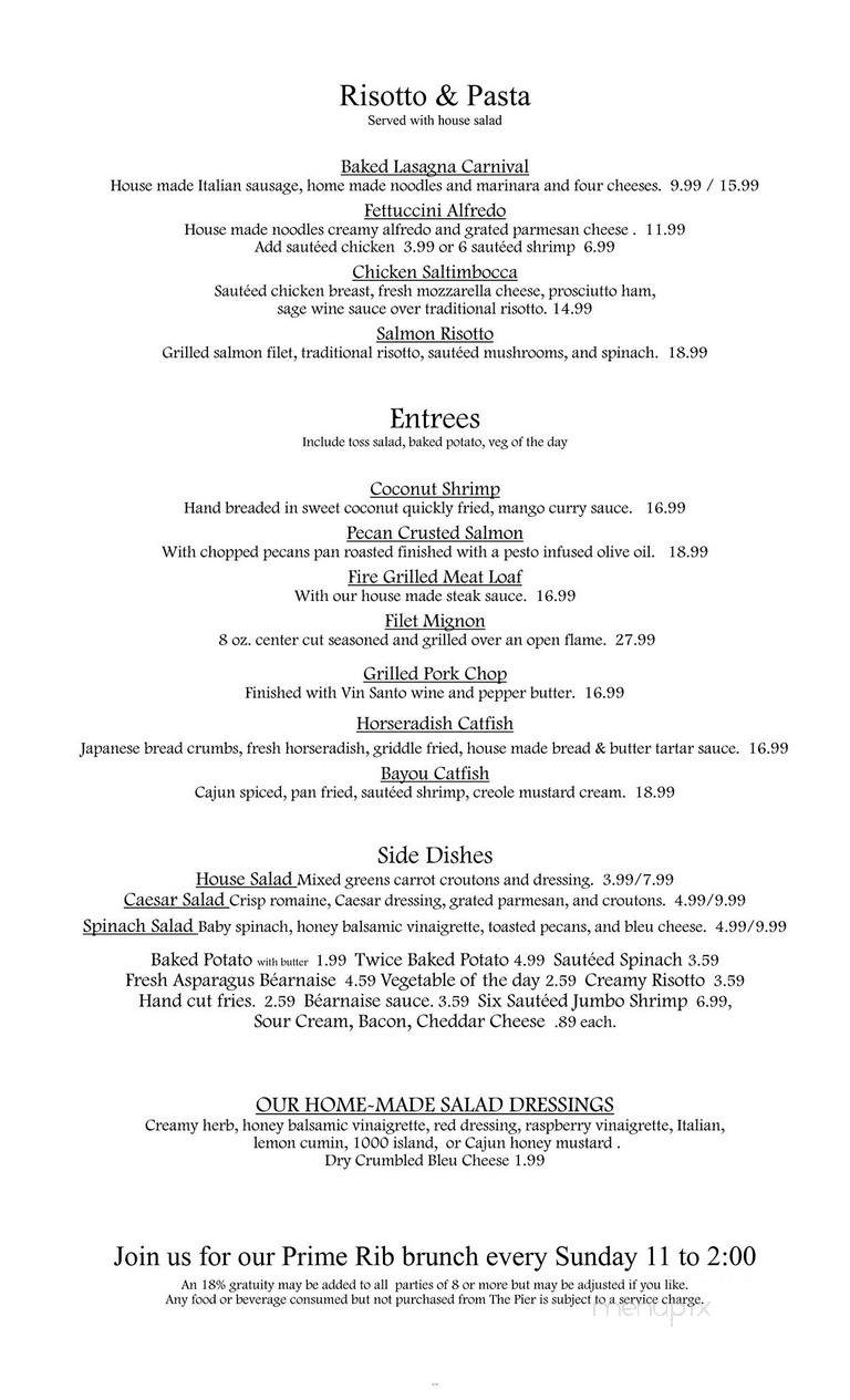Pier Restaurant - Quincy, IL menu_pic