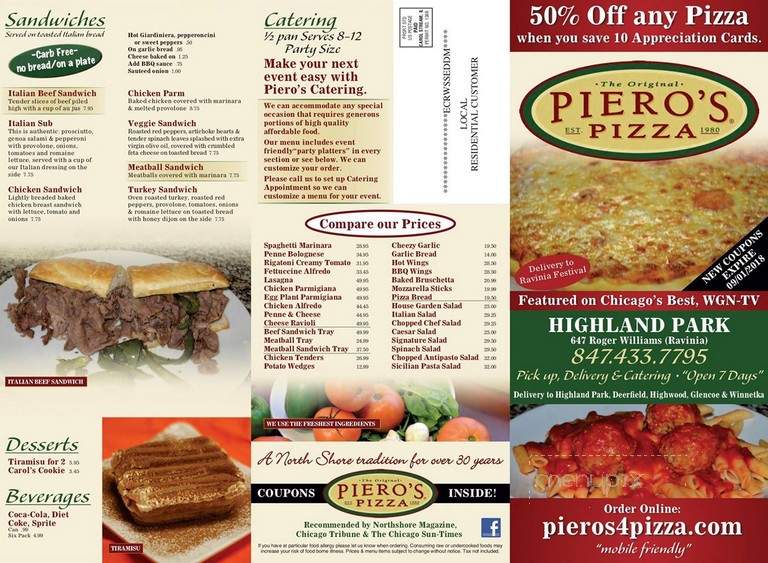 Piero's Pizza Highland Park - Highland Park, IL menu_pic