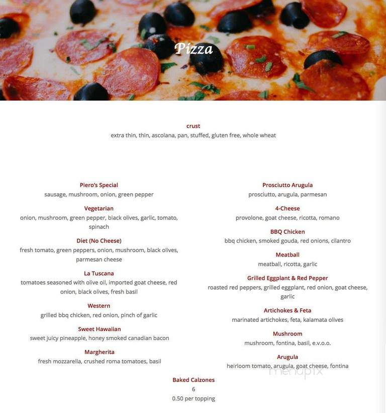 Piero's Stuffed Pizza - Wilmette, IL menu_pic