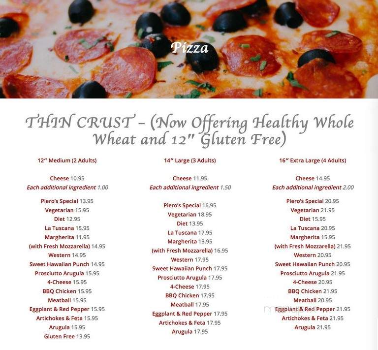 Piero's Stuffed Pizza - Wilmette, IL menu_pic