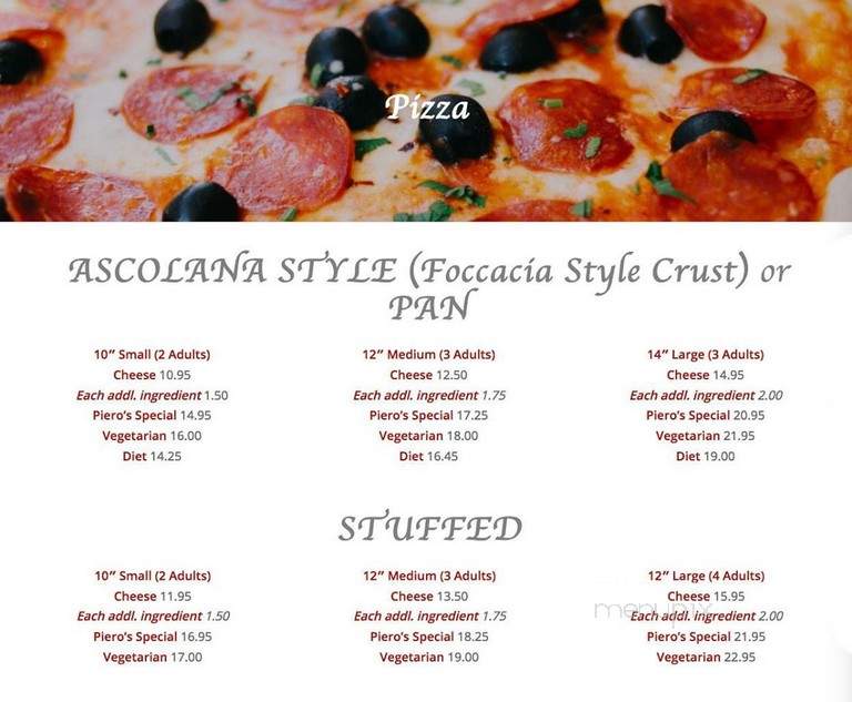 Piero's Stuffed Pizza - Wilmette, IL menu_pic