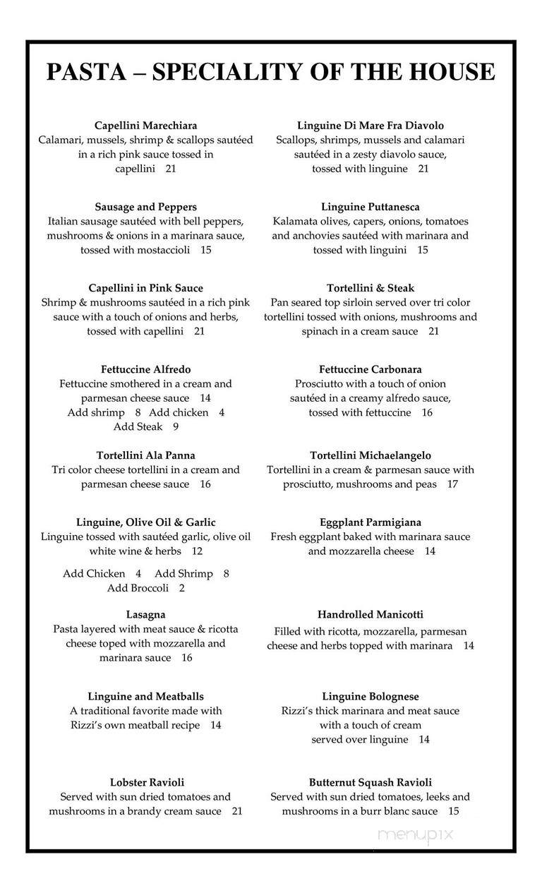 Rizzi's Restaurant - Peoria, IL menu_pic
