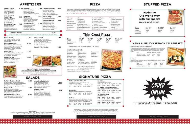 Aurelio's Pizza - Palos Heights, IL menu_pic