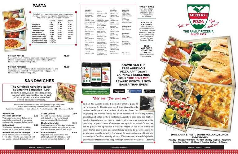 Aurelio's Pizza - South Holland, IL menu_pic
