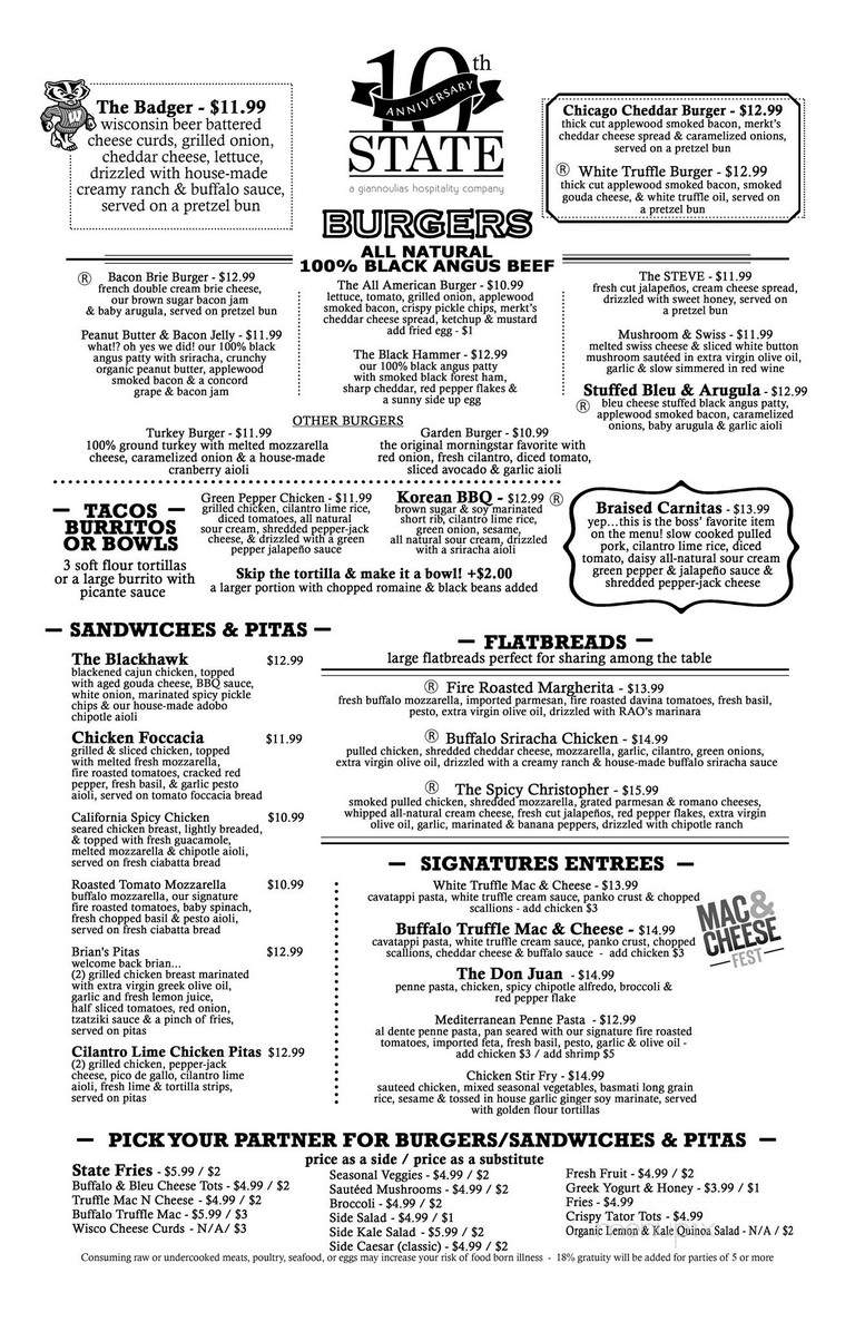 State Restaurant - Chicago, IL menu_pic