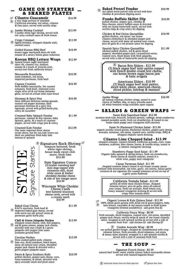 State Restaurant - Chicago, IL menu_pic
