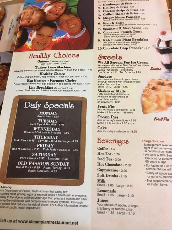 Steam Plant Family Restaurant - Belvidere, IL menu_pic