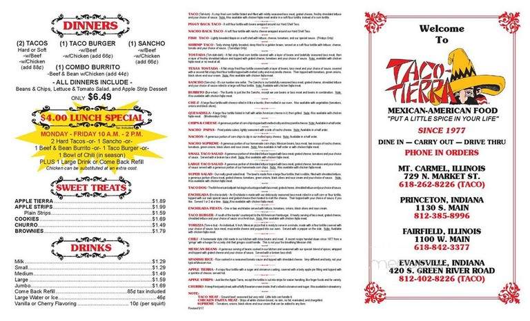 Taco Tierra - Fairfield, IL menu_pic