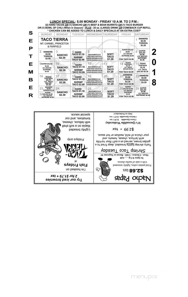Taco Tierra - Fairfield, IL menu_pic