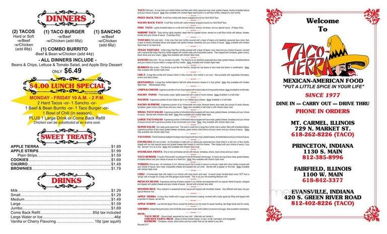 Taco Tierra - Mount Carmel, IL menu_pic