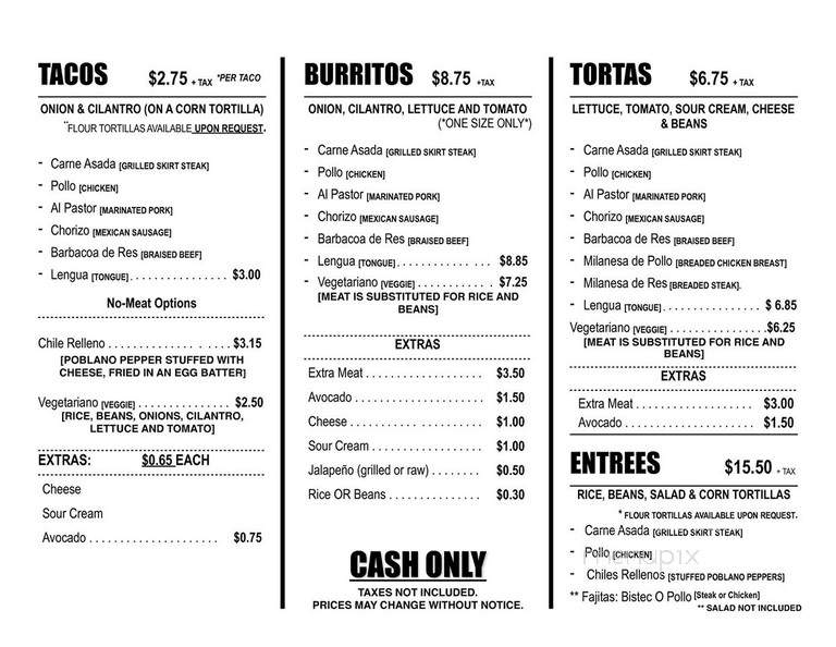 Taqueria El Asadero - Chicago, IL menu_pic