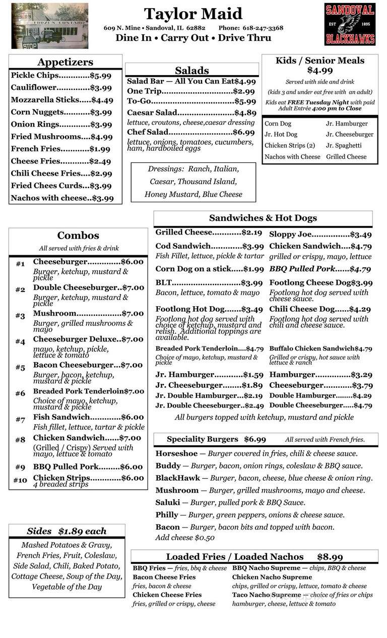 Taylor-Maid Drive-In - Sandoval, IL menu_pic
