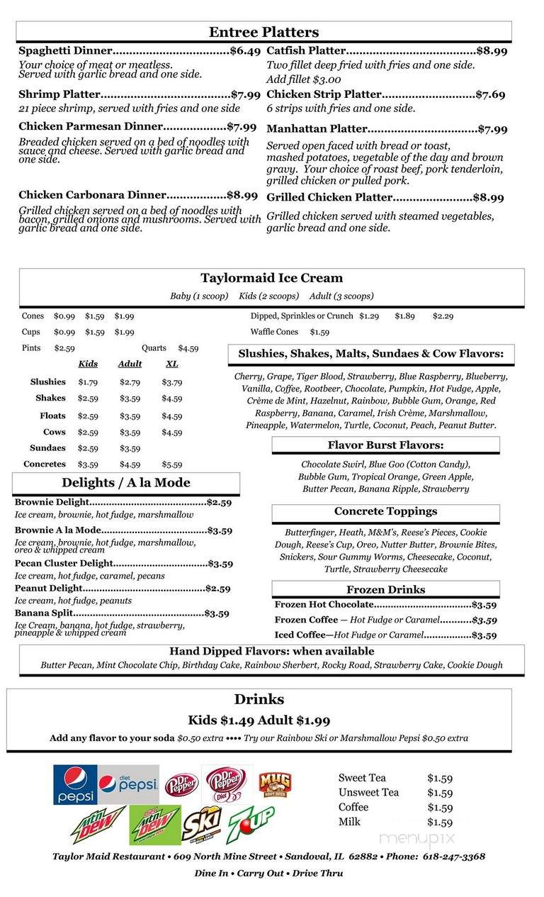 Taylor-Maid Drive-In - Sandoval, IL menu_pic