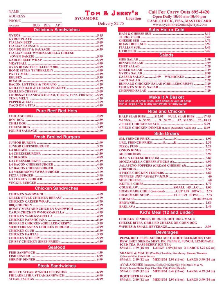Tom & Jerry's - Dekalb, IL menu_pic