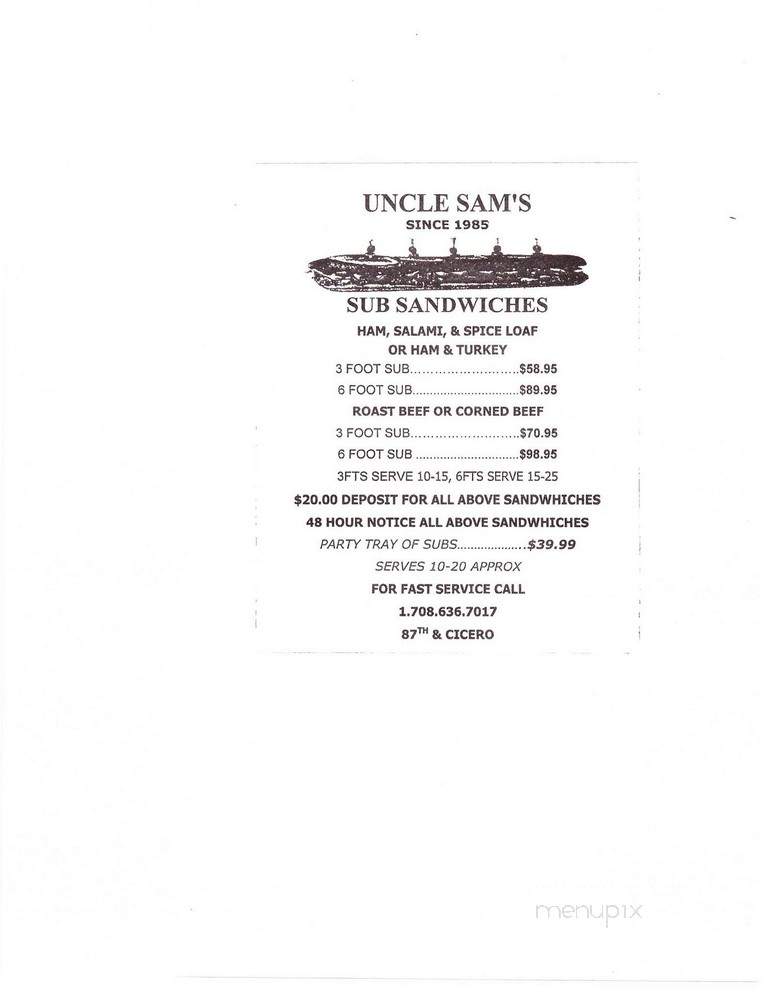 Uncle Sam's - Burbank, IL menu_pic