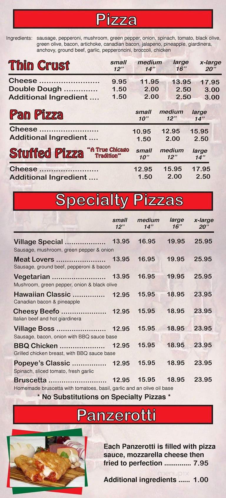 Village Pizzeria - Rosemont, IL menu_pic