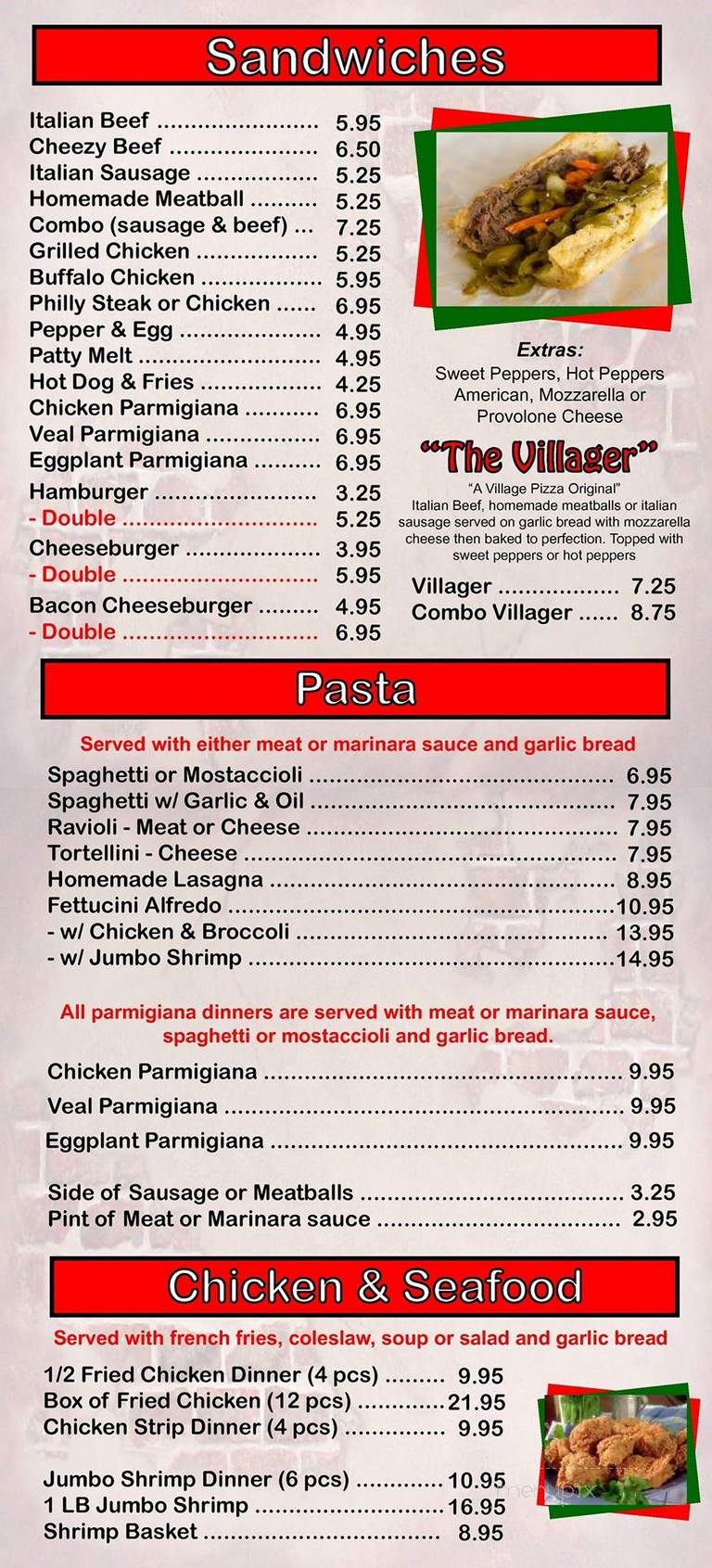 Village Pizzeria - Rosemont, IL menu_pic