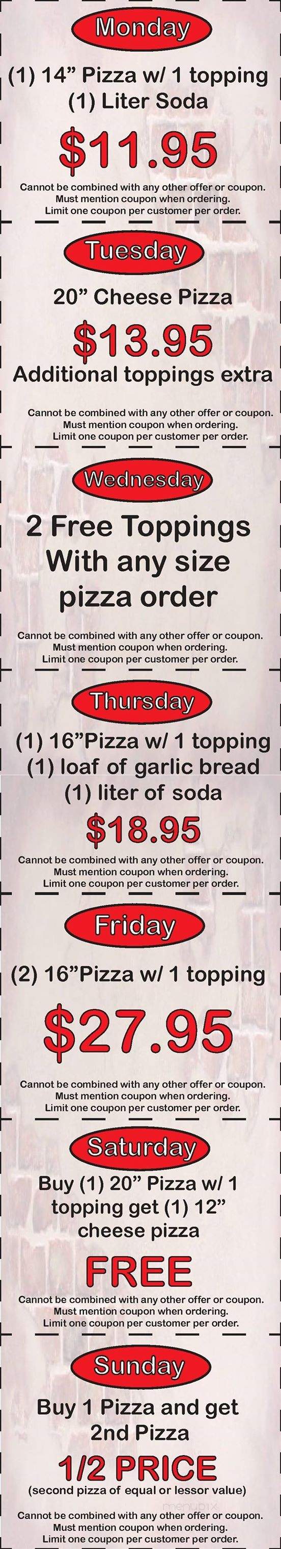 Village Pizzeria - Rosemont, IL menu_pic