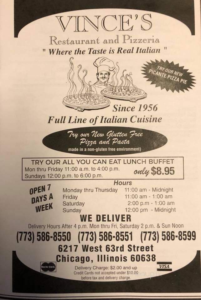 Vince's Pizza - Chicago, IL menu_pic