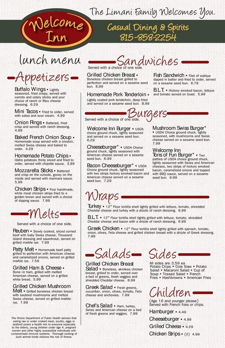 Welcome Inn - Elizabeth, IL menu_pic
