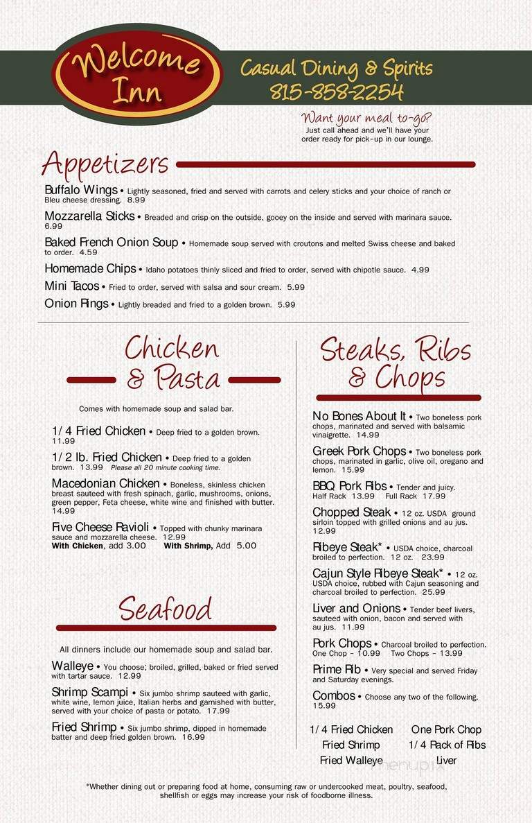 Welcome Inn - Elizabeth, IL menu_pic