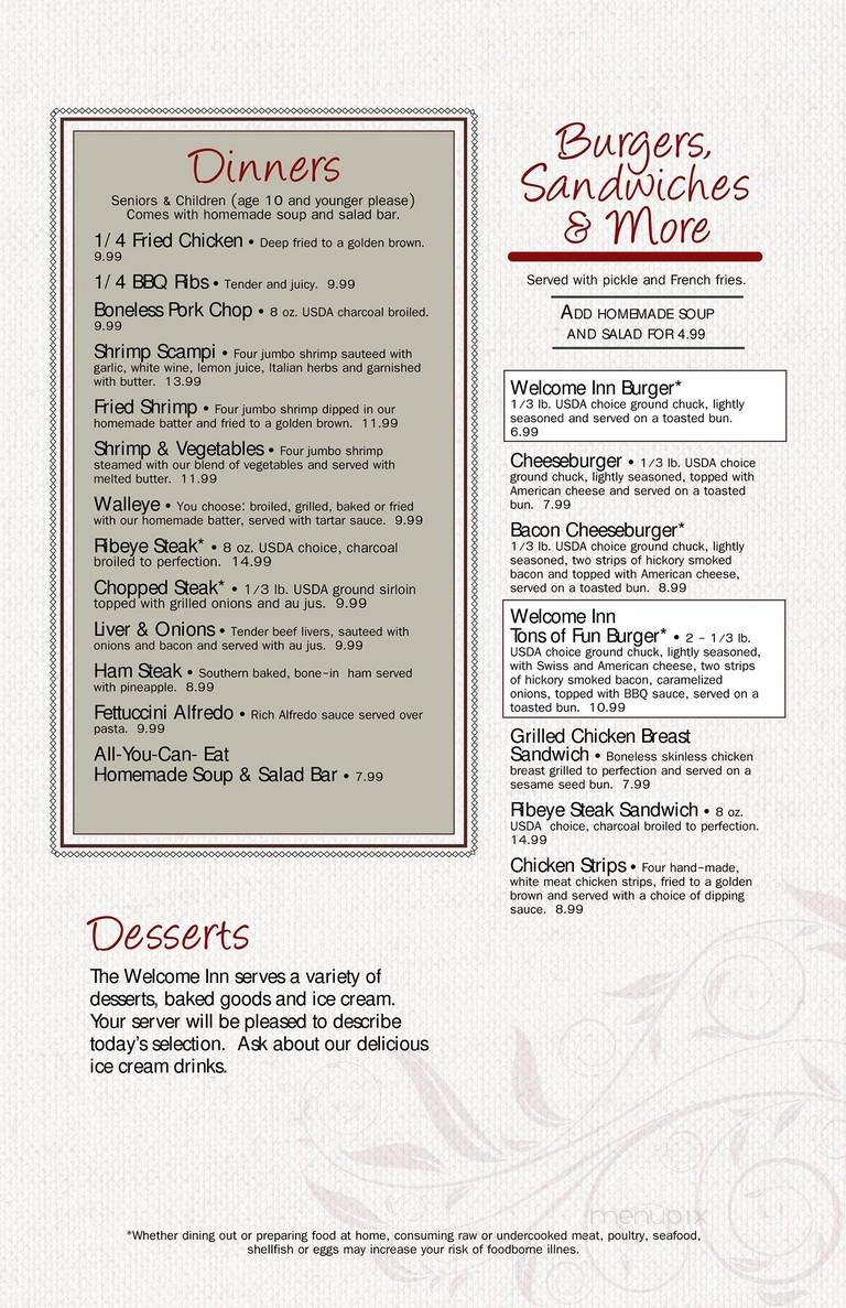 Welcome Inn - Elizabeth, IL menu_pic