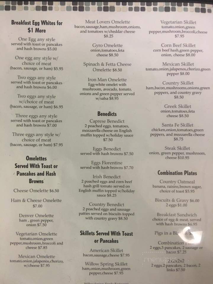 Willow Springs Family Restaurant - Willow Springs, IL menu_pic