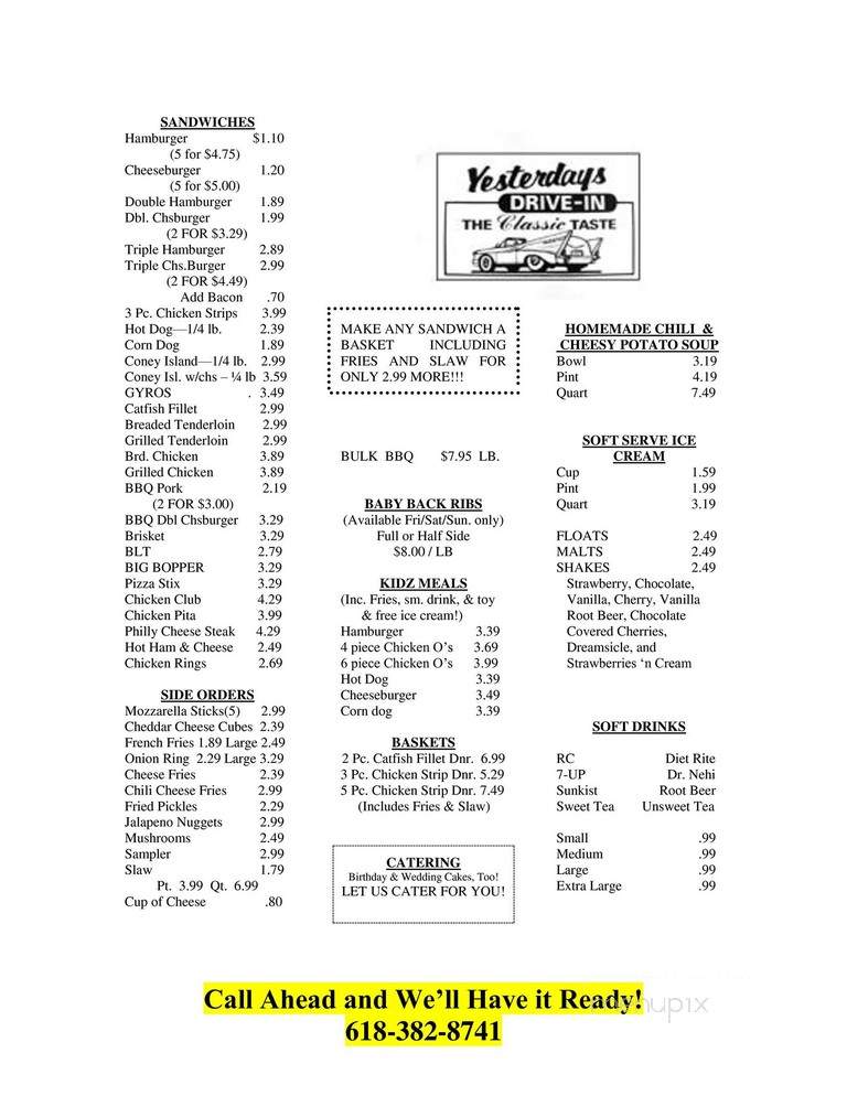 Yesterday's Drive-In - Carmi, IL menu_pic