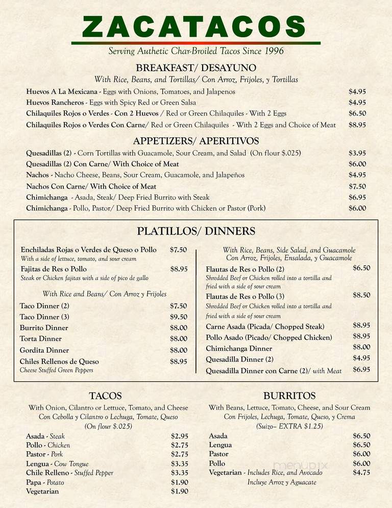 Zaca Tacos - Chicago, IL menu_pic