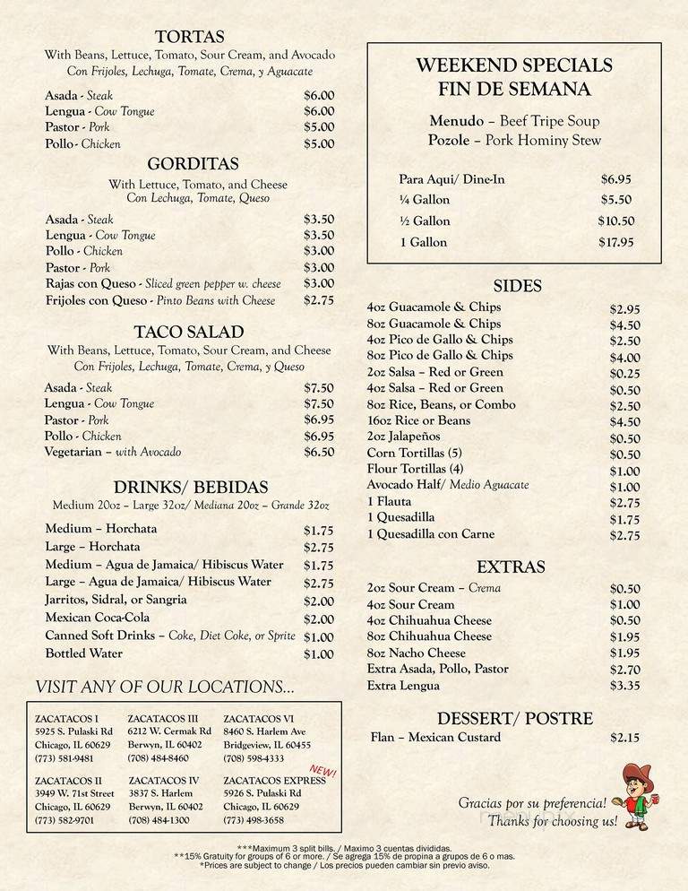 Zaca Tacos - Chicago, IL menu_pic