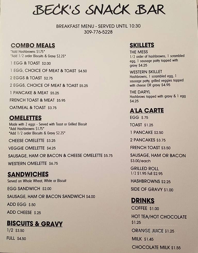 Beck's Snack Bar - Colchester, IL menu_pic