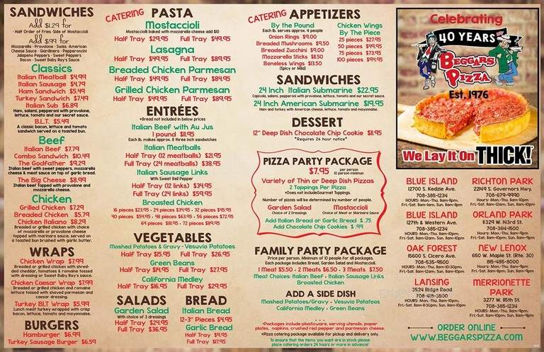 Beggars Pizza - Lansing, IL menu_pic