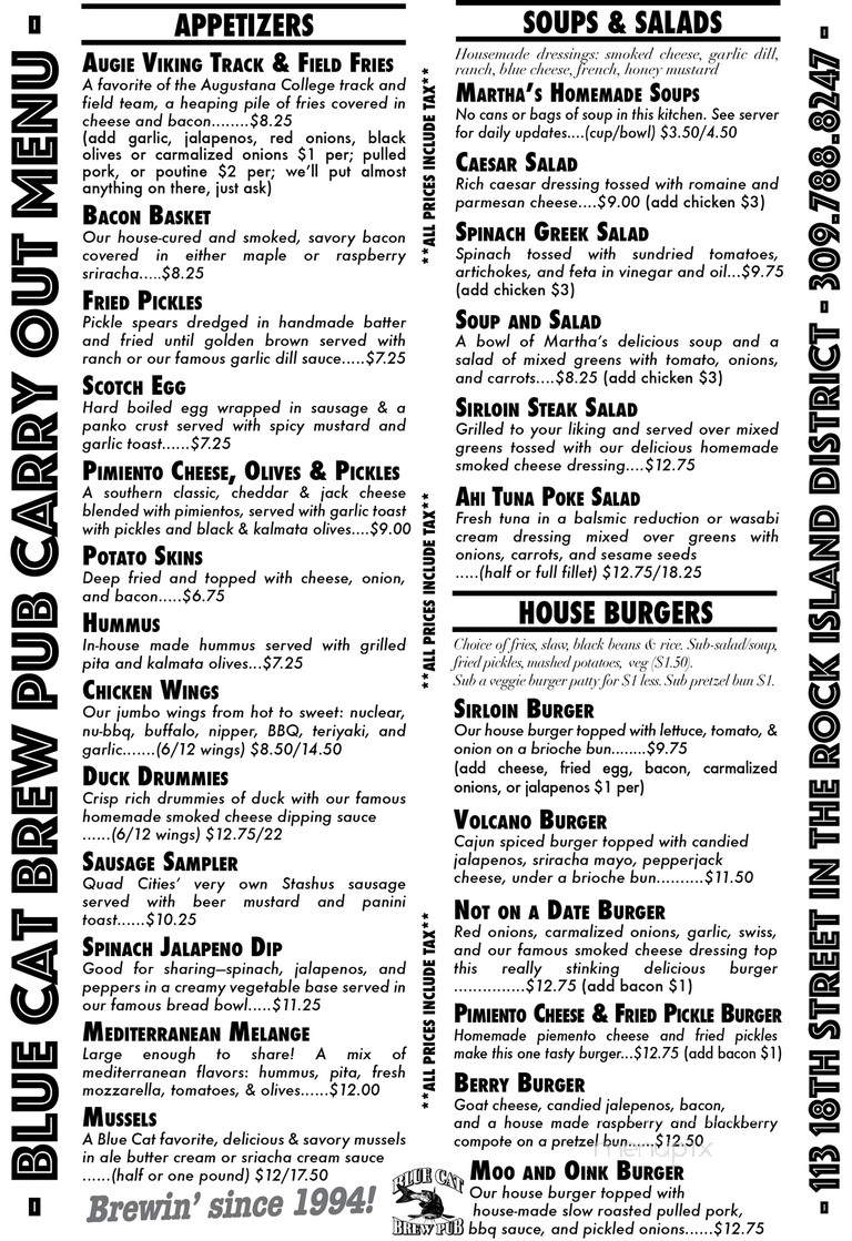 Blue Cat Brew Pub - Rock Island, IL menu_pic