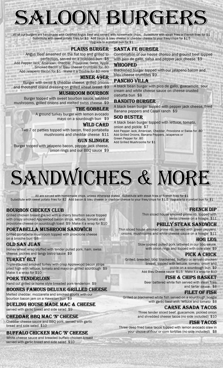 Boone's Uptown Grill Inc - Springfield, IL menu_pic