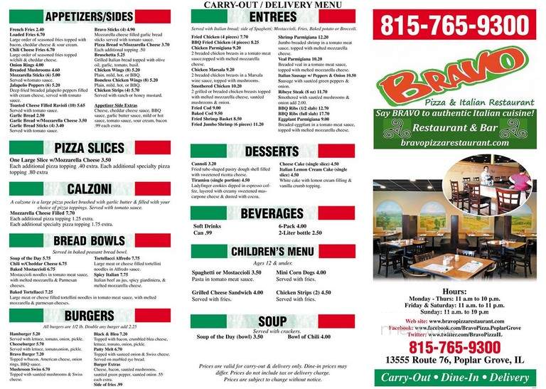 Bravo Pizza & Italian Restaurant - Poplar Grove, IL menu_pic