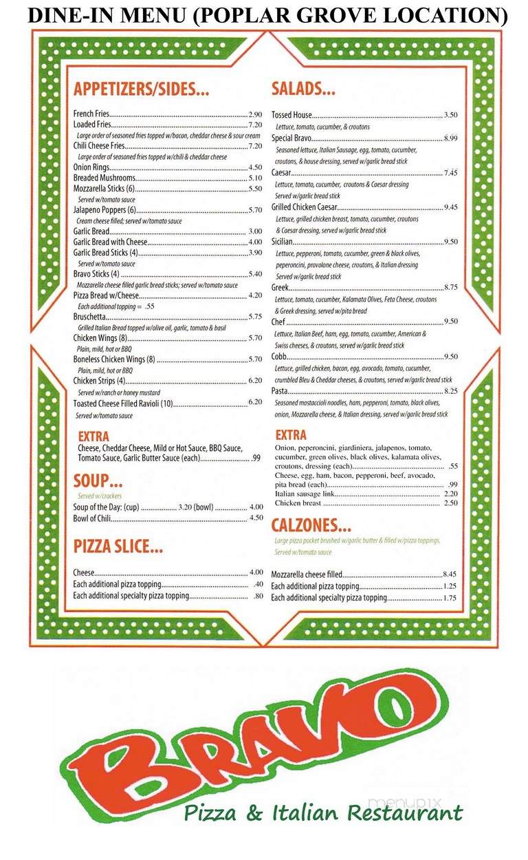 Bravo Pizza & Italian Restaurant - Poplar Grove, IL menu_pic