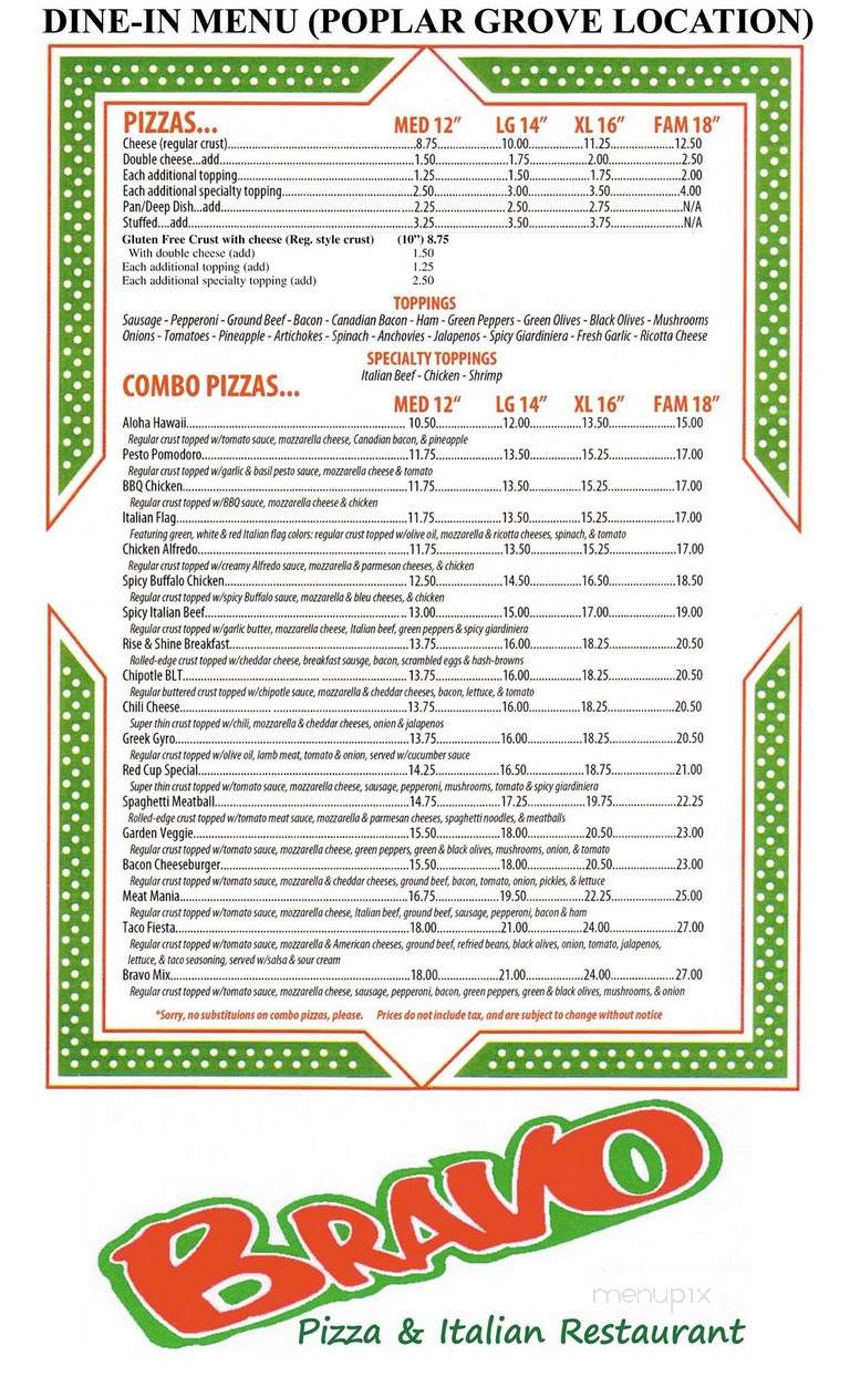 Bravo Pizza & Italian Restaurant - Poplar Grove, IL menu_pic