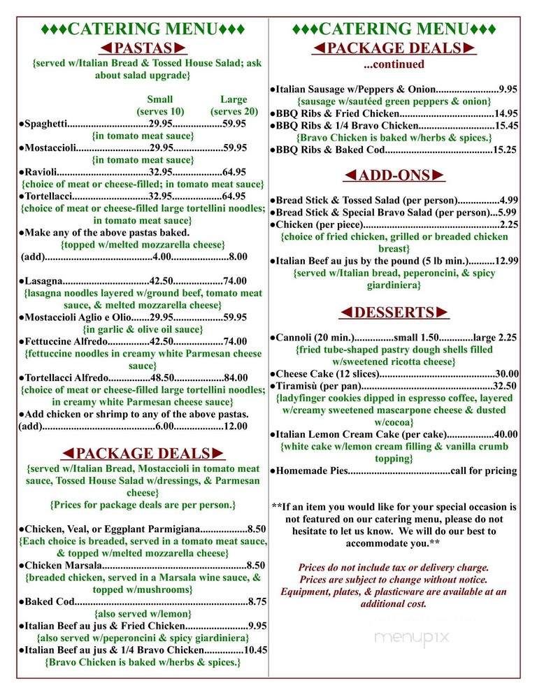 Bravo Pizza & Italian Restaurant - Poplar Grove, IL menu_pic