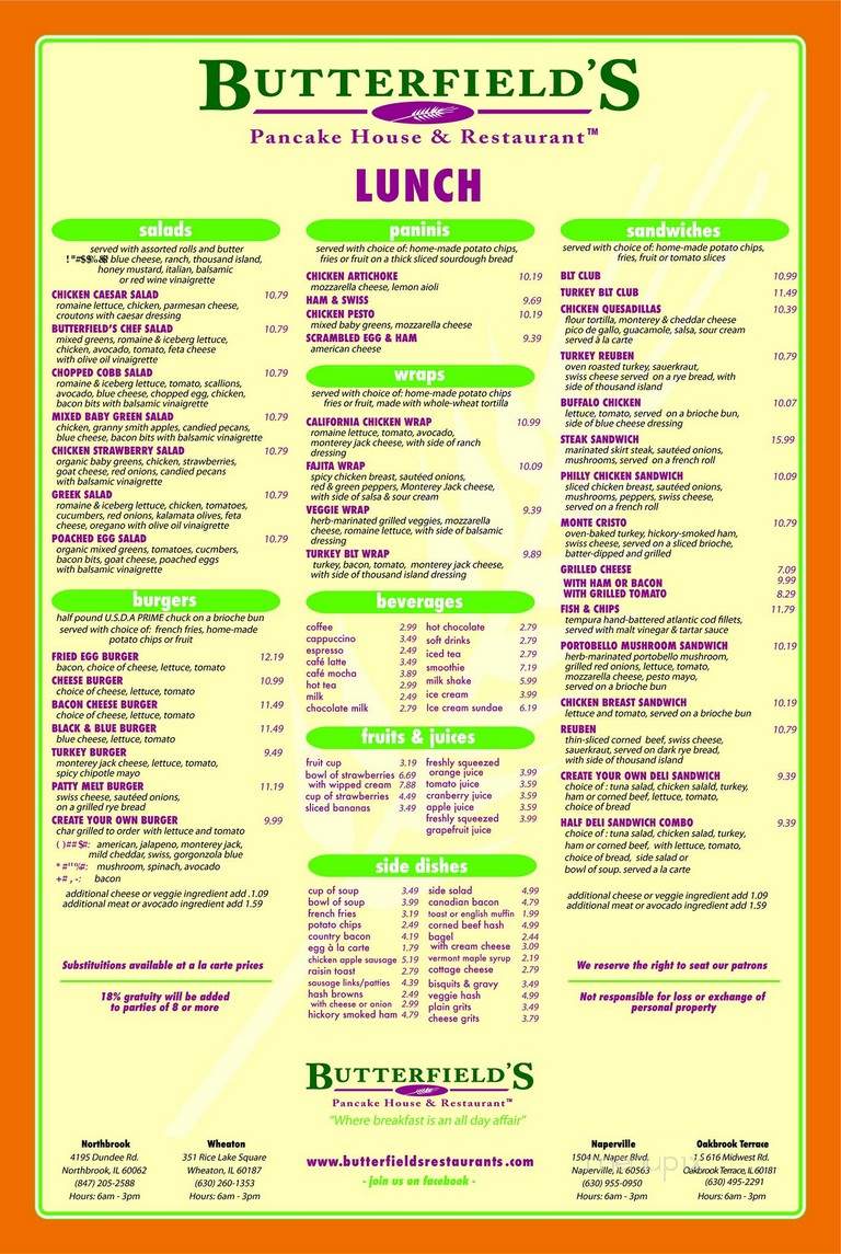 Butterfields On Naperville Rd - Naperville, IL menu_pic