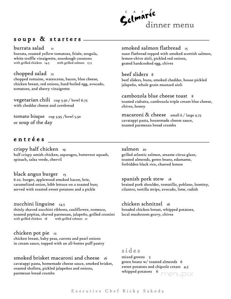 Cafe Selmare - Chicago, IL menu_pic