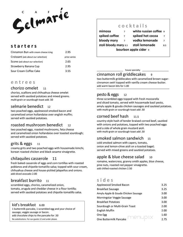 Cafe Selmare - Chicago, IL menu_pic