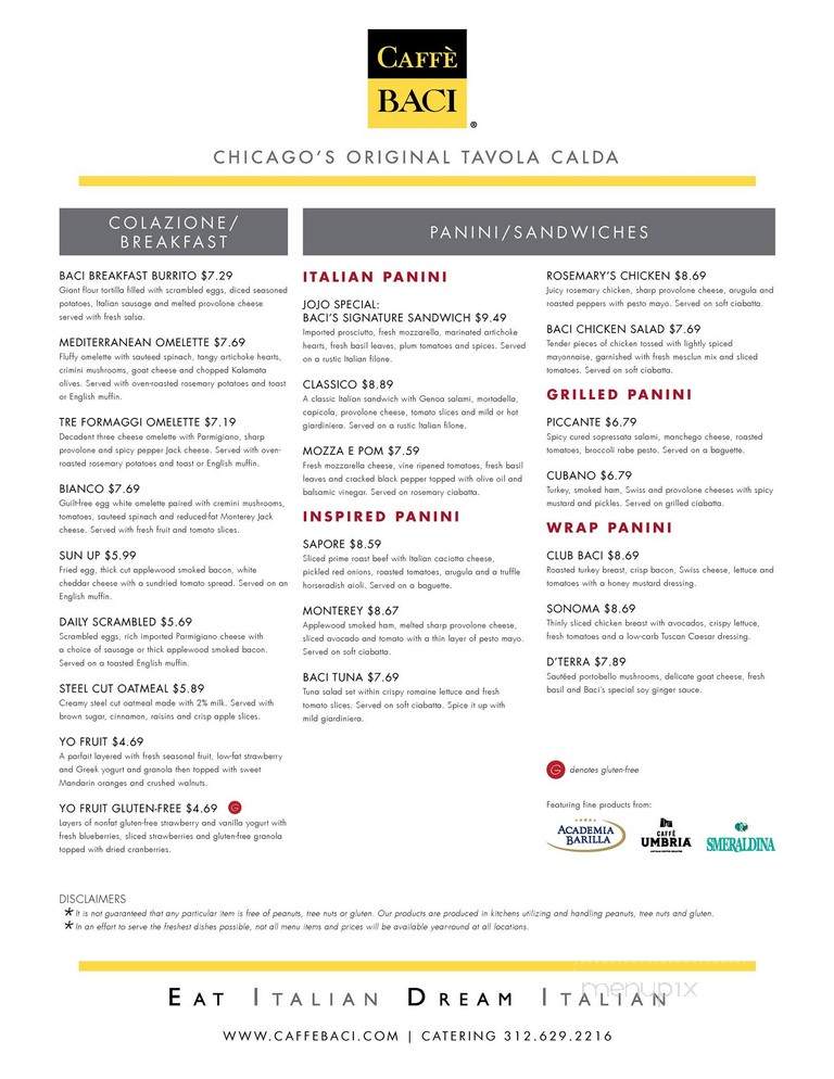 Caffe Baci - Chicago, IL menu_pic
