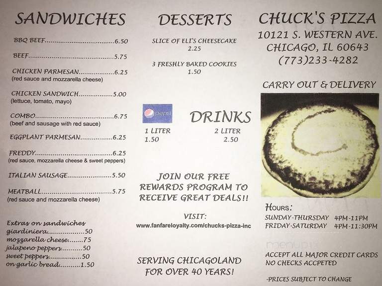 Chuck's Pizza - Chicago, IL menu_pic