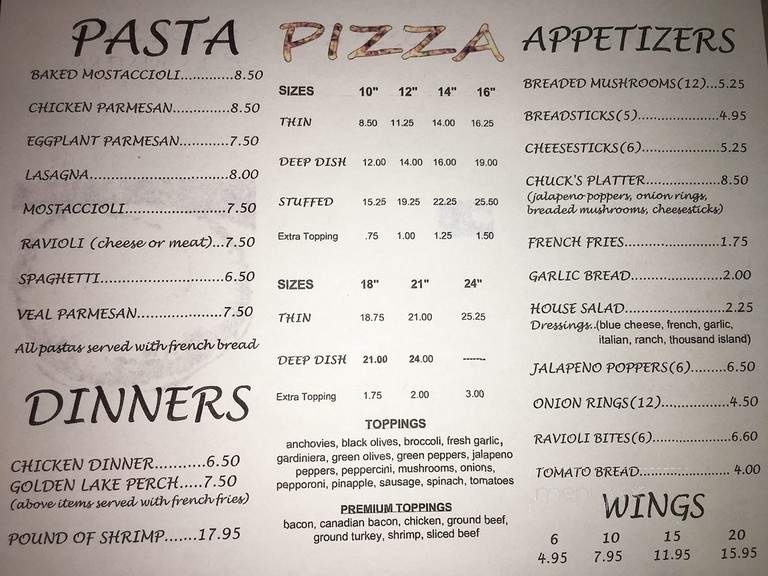 Chuck's Pizza - Chicago, IL menu_pic
